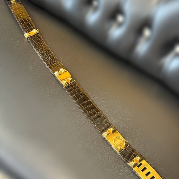 Vintage Hermès Ebene brown CROC collier de chien crocodile belt main image 14